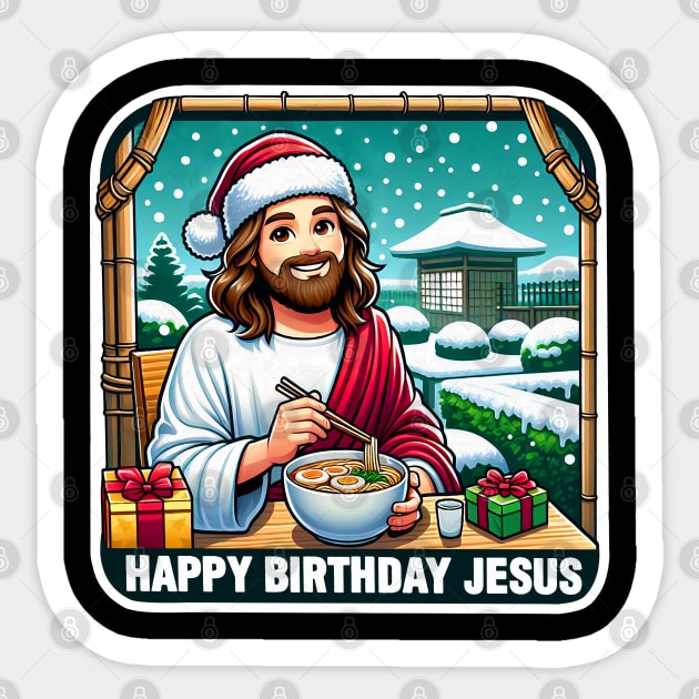 Happy Birthday Jesus Ramen Birthday Present Japanese Garden White Christmas Sticker by Plushism